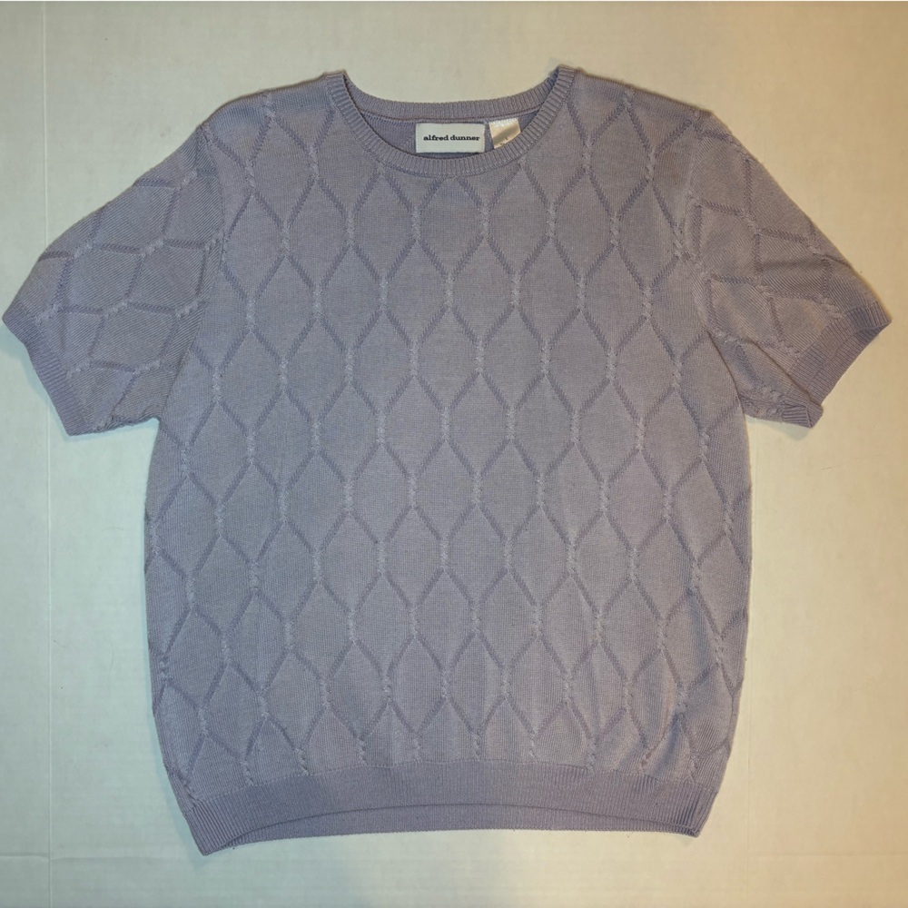 Alfred Dunner vintage lilac women’s short sleeve sweater diamond textured knit L